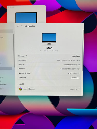 Imac 27" 2019 i5 16gb 256gb SSD