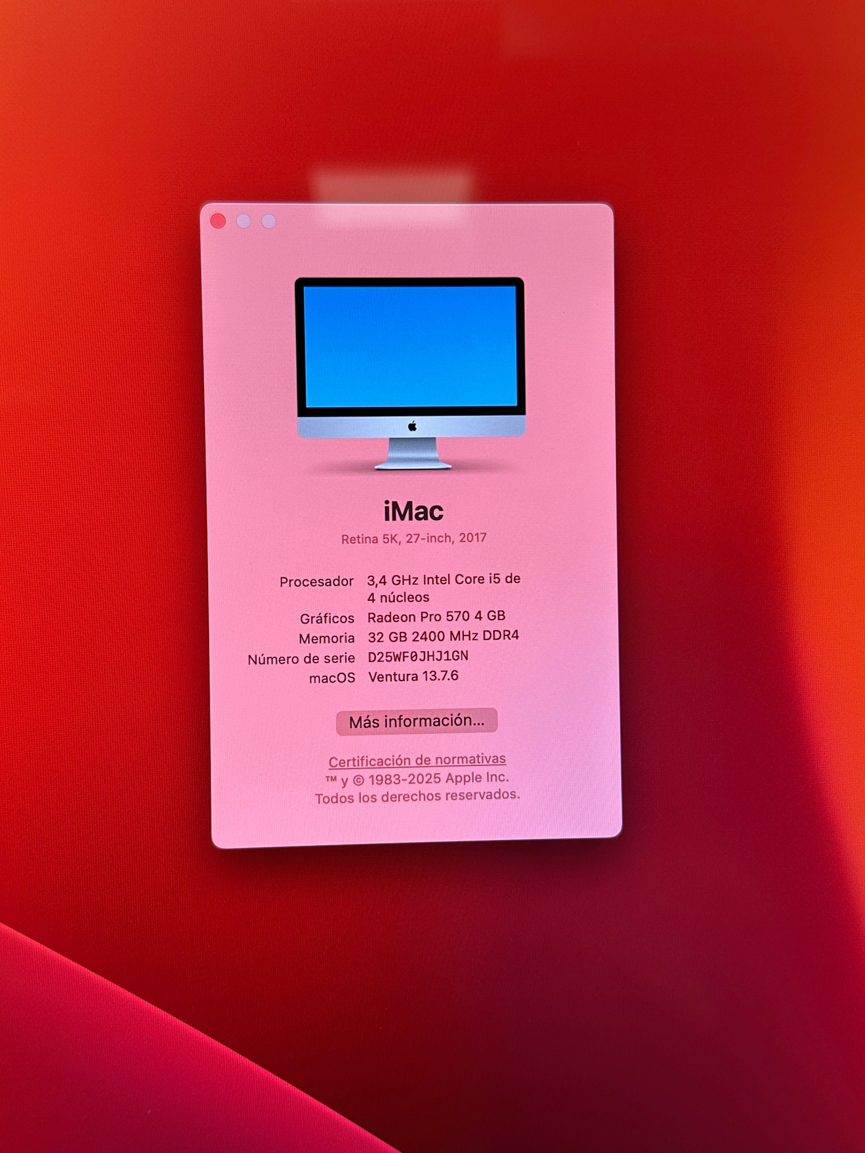 Imac 27" 2017 i5 32gb 1tb Fusion