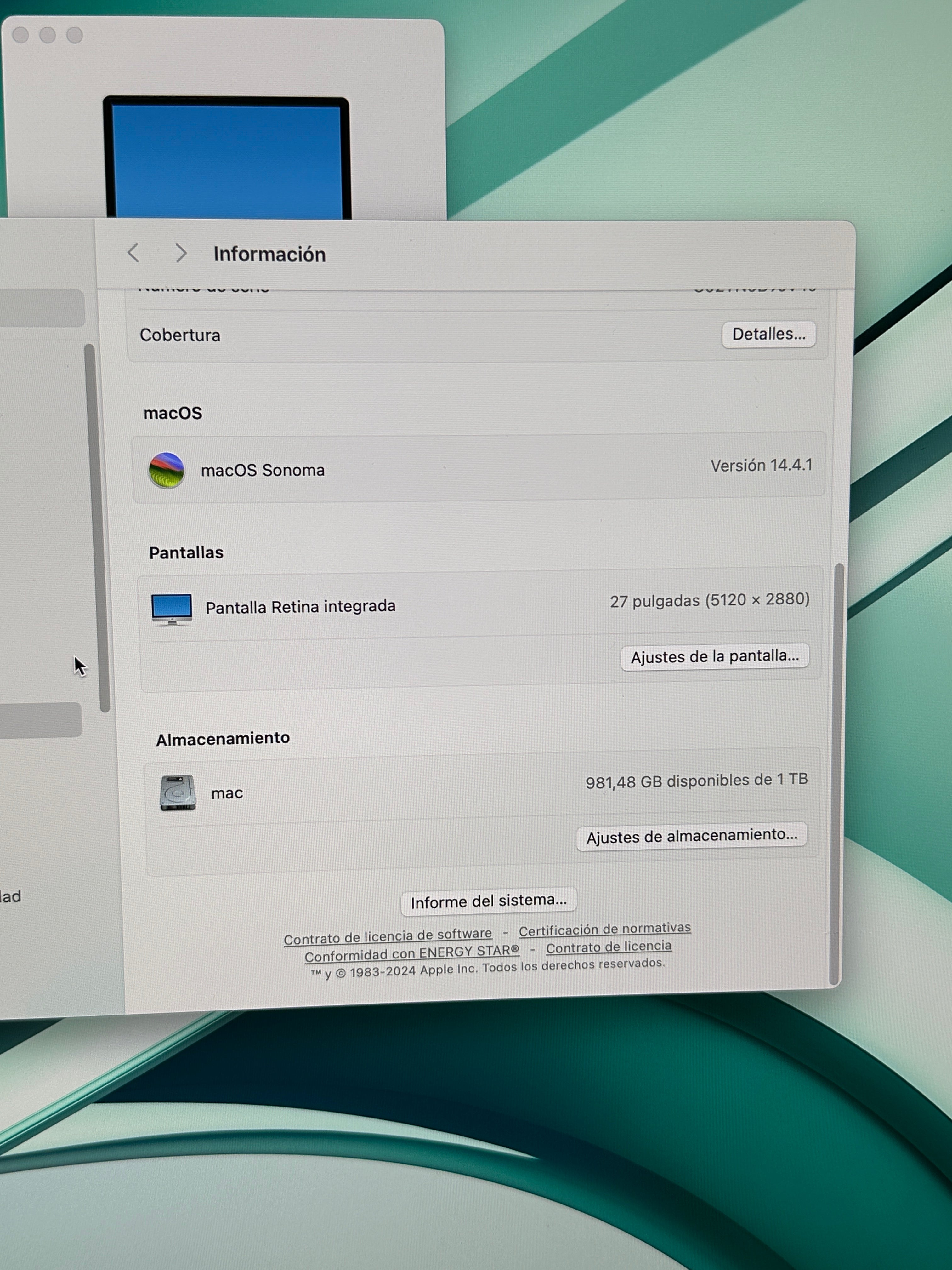 Imac 27" 2019 i5 16gb 1tb SSD