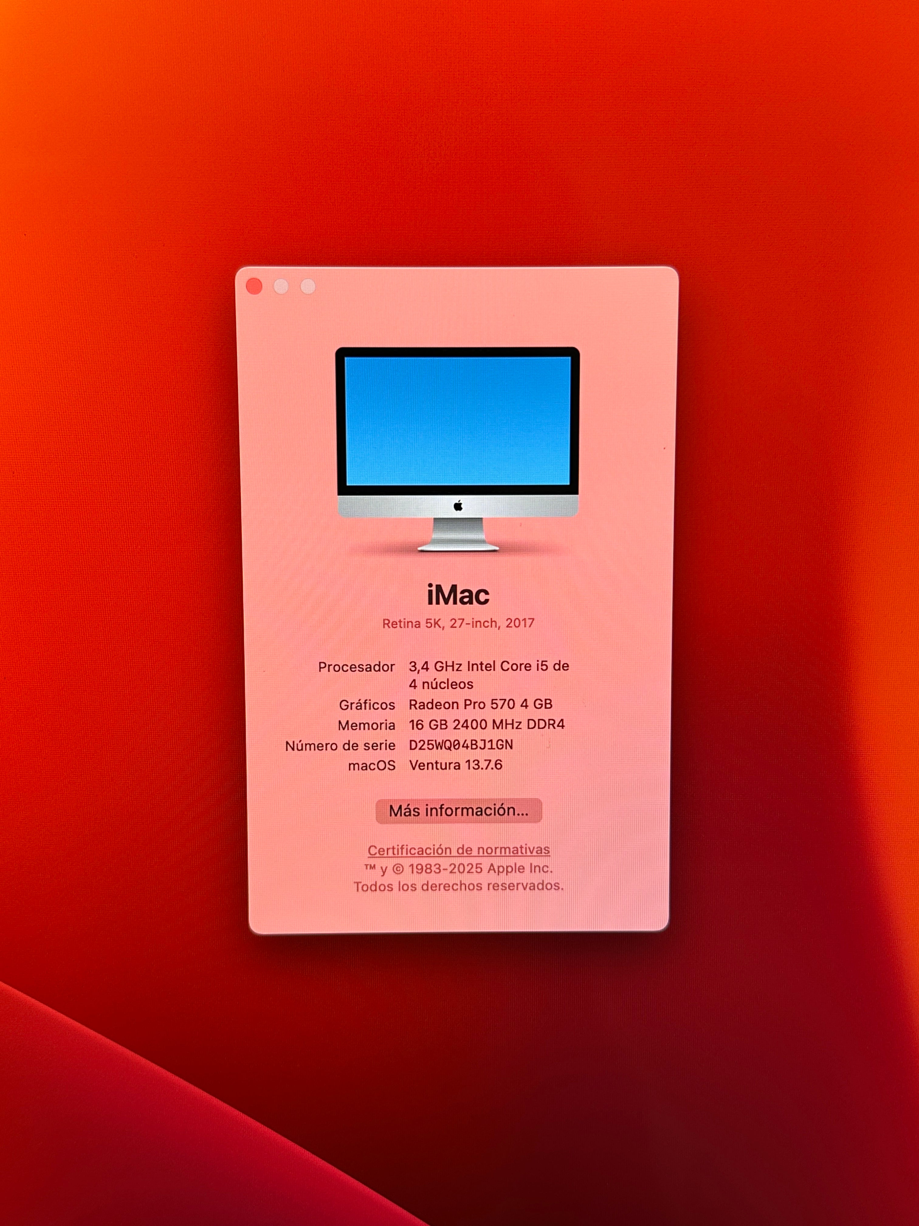 Imac 27" 2017 i5 16gb 1tb Fusion