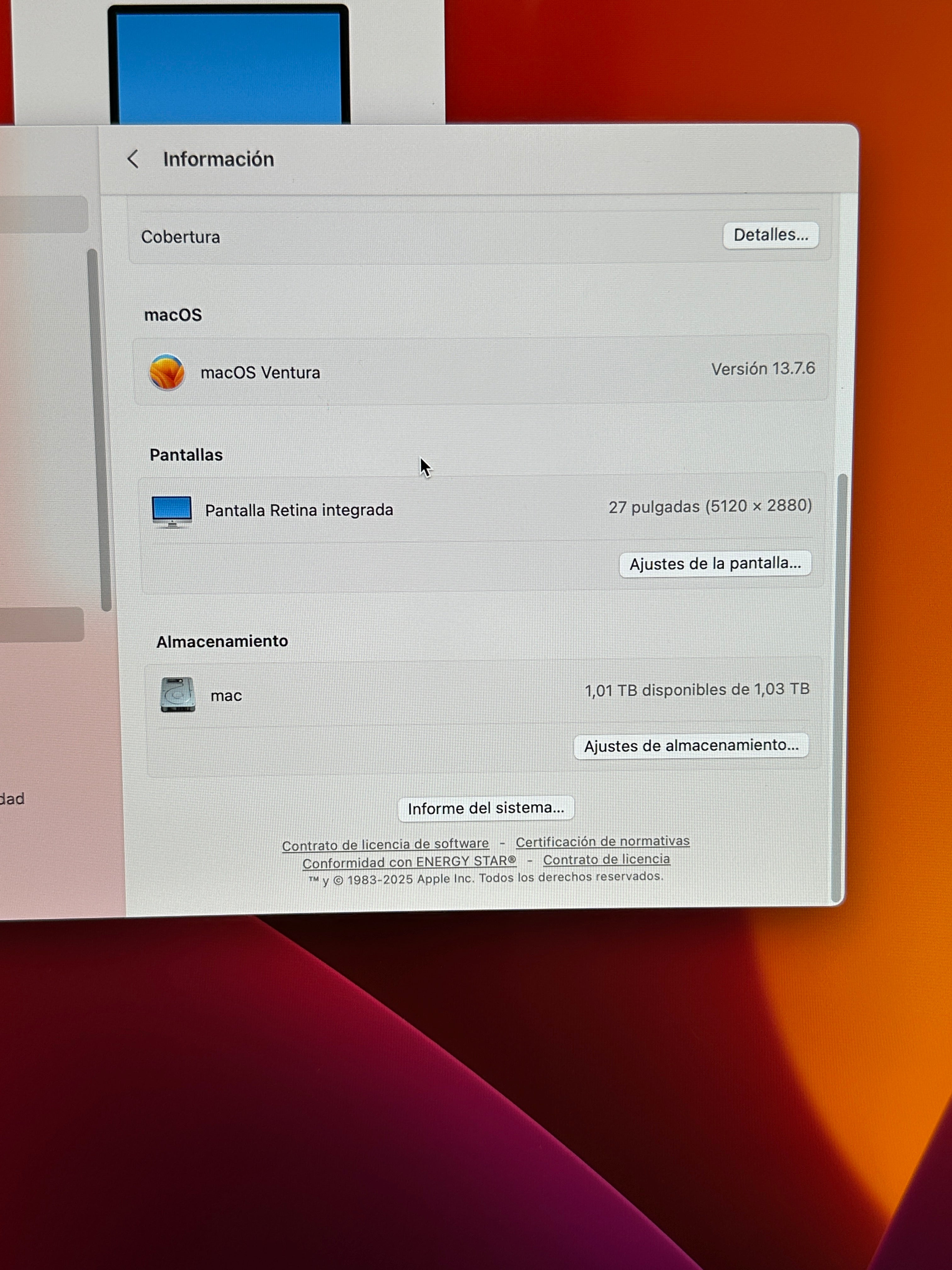 Imac 27" 2017 i5 16gb 1tb Fusion