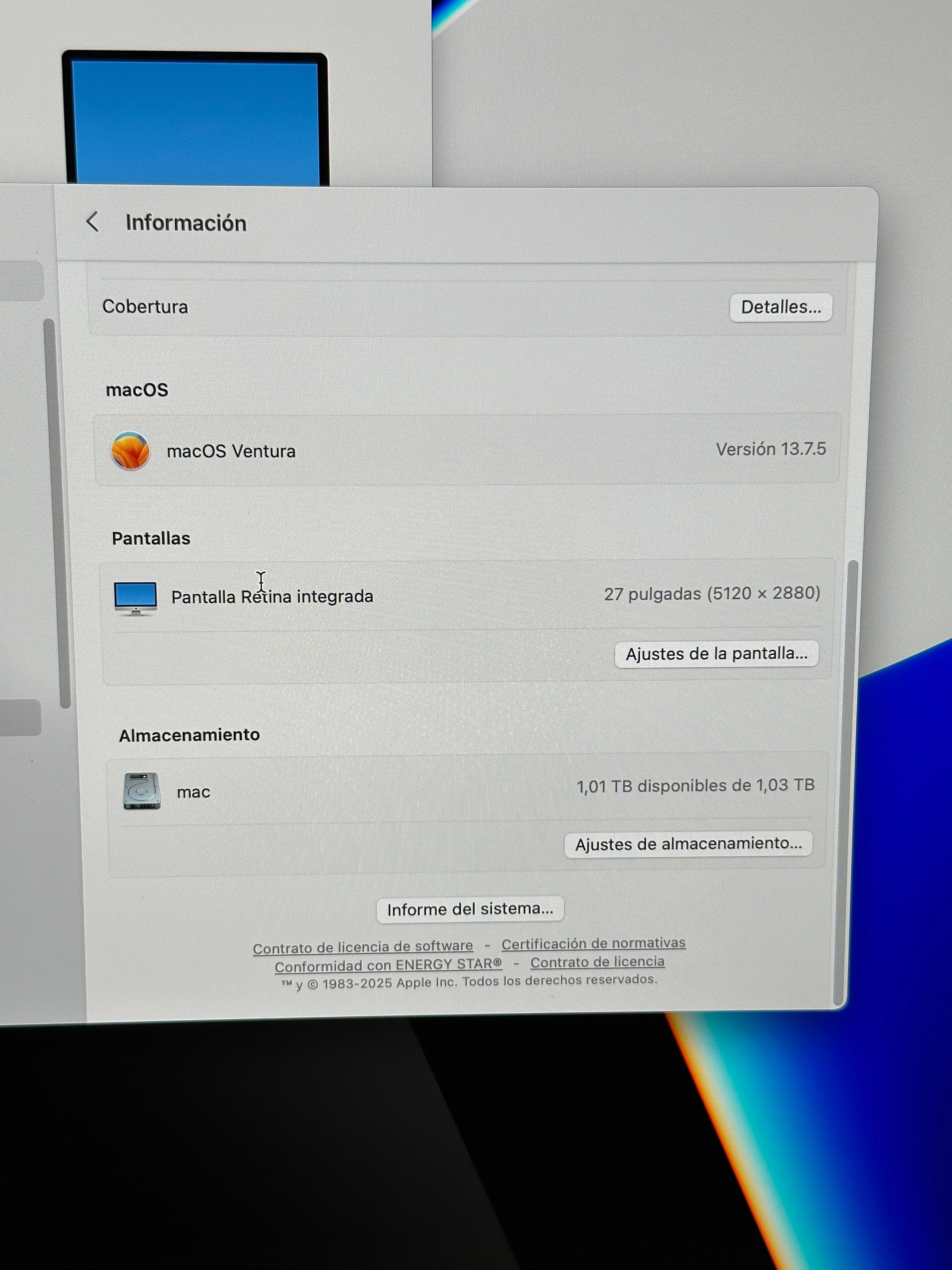 Imac 27" 2017 i5 32gb 1tb Fusion