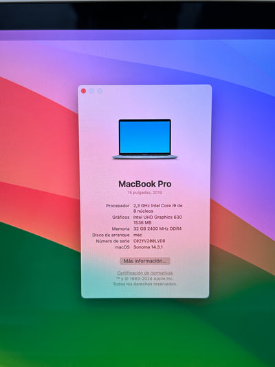 MacBook Pro 15" 2019 i9 32gb 500gb SSD