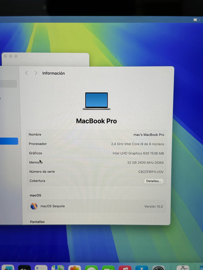 MacBook Pro 15" 2019 i9 32gb 1tb SSD