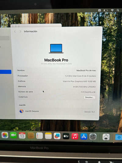 MacBook Pro 13" 2019 TB i5 8gb 256gb SSD