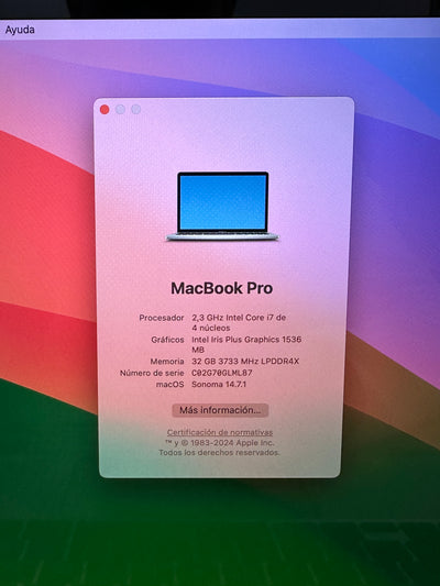 MacBook Pro 13" 2020 i7 32gb 1tb SSD