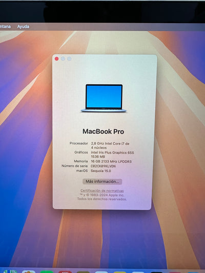 MacBook Pro 13" 2019 TB i7 16gb 1tb SSD