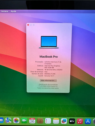 MacBook Pro 13" 2019 TB i7 16gb 1tb SSD