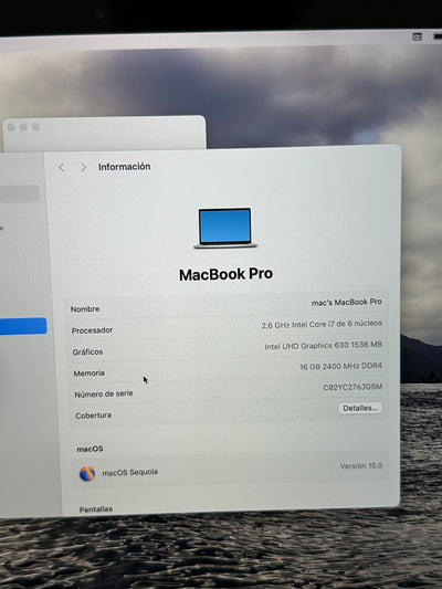 MacBook Pro 15" 2019 i7 16gb 500gb SSD