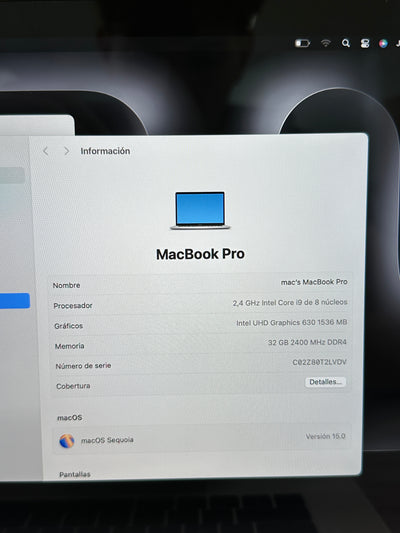 MacBook Pro 15" 2018 i9 32gb 1tb SSD