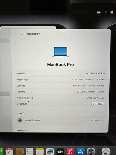 MacBook Pro 13" 2020 TB i7 32gb 1tb SSD