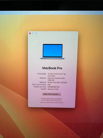 MacBook Pro 15" 2017 i7 16gb 1tb SSD