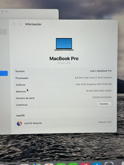 MacBook Pro 15" 2018 i7 16gb 512gb SSD