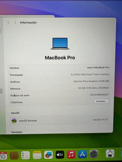 MacBook Pro 13" 2020 TB i7 32gb 1tb SSD