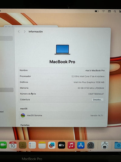 MacBook Pro 13" 2020 TB i7 32gb 1tb SSD