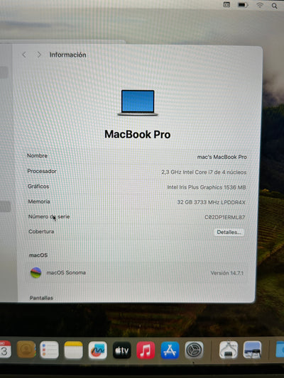 MacBook Pro 13" 2020 TB i7 32gb 1tb SSD