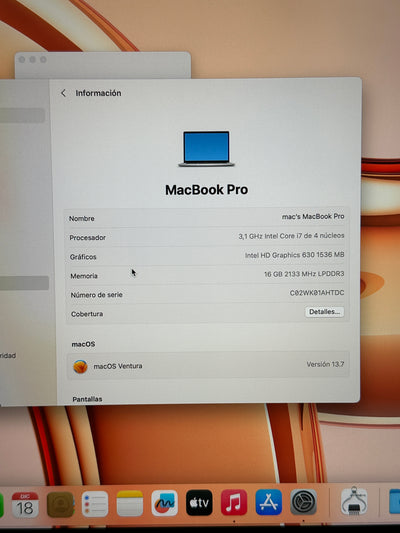 MacBook Pro 15" 2017 i7 16gb 1tb SSD