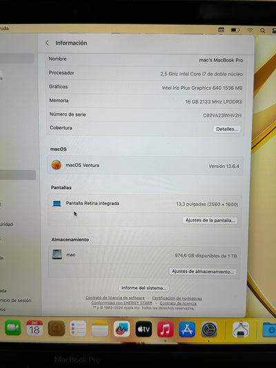 MacBook Pro 13" 2017 i7 16gb 1tb SSD