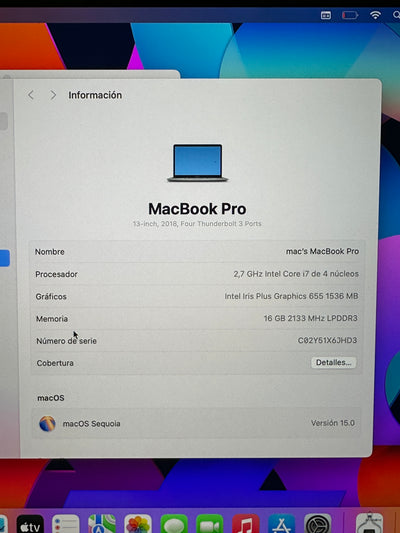 MacBook Pro 13" 2018 TB i7 16gb 1tb SSD