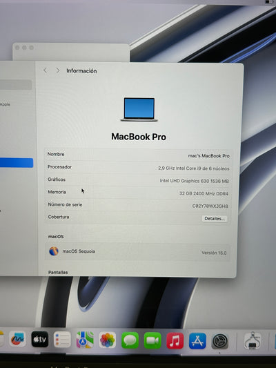 MacBook Pro 15" 2018 i9 32gb 1tb SSD