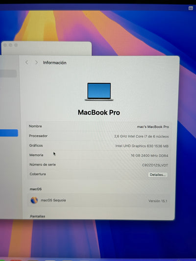 MacBook Pro 15" 2019 i7 16gb 512gb SSD