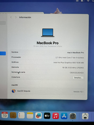 MacBook Pro 13" 2018 TB i7 16gb 500gb SSD