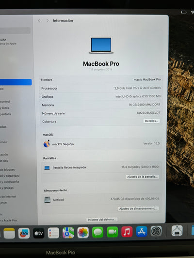 MacBook Pro 15" 2019 i7 16gb 512gb SSD