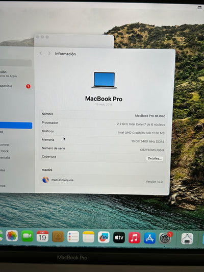 MacBook Pro 15" 2018 i7 16gb 250gb SSD